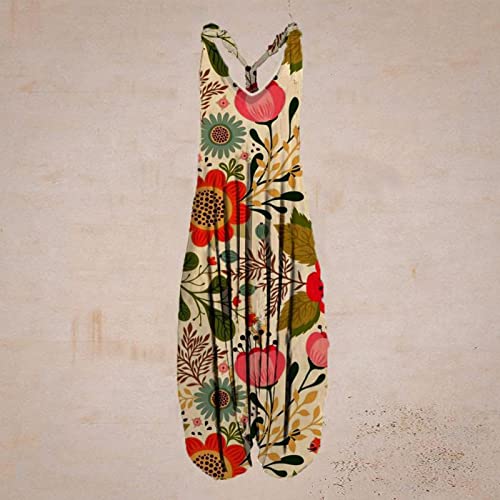 OIOLOYJM Summer Plus Size Boho Overalls for Women 2025 Fashion Jumpsuits Loose Fit Rompers Floral Printed Baggy Harem Pants