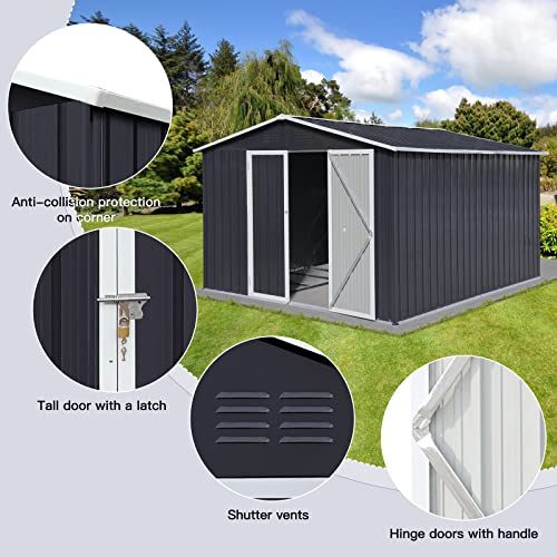 Dhpm 8X10 Ft Outdoor Storage Shed Double Sloping Roof Garden Shed, Galvanized Metal Storage Shed With Door, Metal Shed Kit With Double Doorknobs And Air Vents #TOP4