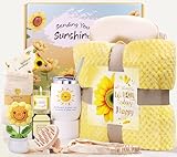 LIVEHITOP Regalos para Mujer, Girasol Regalos Originales con Manta Sofa Relajación Regalo Set Amiga Hermana Mamá Esposa San Valentín, Navidad, Día de la Madre
