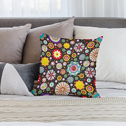 Akeoqnem Polyester Pillow Case Pack Of 1 Plush Throw Pillow Covers Square Cushion Cases Farmhouse Modern Decorative Pillowcases For Sofa Bed Couch 18X18 Inches,Circle Abstract Beautiful Flower #TOP7