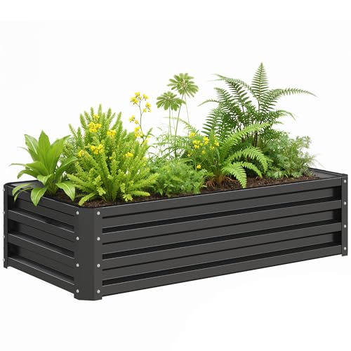 Outsunny 216L Raised Garden Bed, Galvanised Planter Box Outdoor with Open Bottom, Metal Raised Garden Bed Kit for Vegetables, Flowers and Herbs, 120 x 60 x 30.5cm, Grey