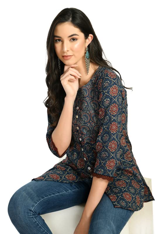 Meesan Women's Beautiful Straight Cotton Short Kurti, Casual Wear Tunic, Office Wear offers donot miss