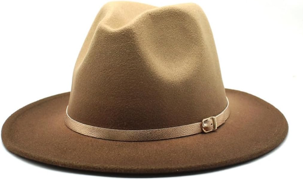 Wide Brim Fedora Hat with Leather Band, Two-Tone Brown, Classic Western Style