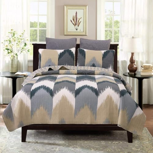 YAYIDAY-Bedspread-Quilt-Set-King-Size-Peach-Skin-Fabric-Breathable-Coverlet-with-Pillow-Shams-Geometric-Pattern-Modern-Grey-Taupe-White-Black-Chevron YAYIDAY Bedspread Quilt Set King Size Peach Skin Fabric Breathable Coverlet with Pillow Shams Geometric Pattern Modern Grey Taupe White Black Chevron