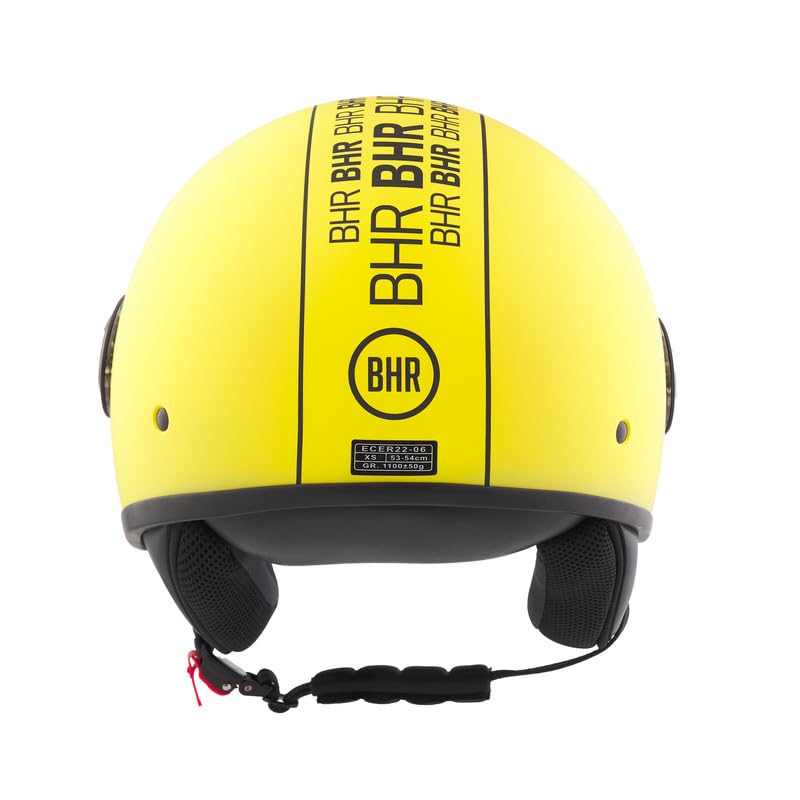 BHR Casco Demi-Jet 835 SPECIAL - Casco Scooter Omologato ECE 22.06 con Visiera a Occhiale Antigraffio - Sgancio Micrometrico e Guanciali Removibili - Cool Yellow L