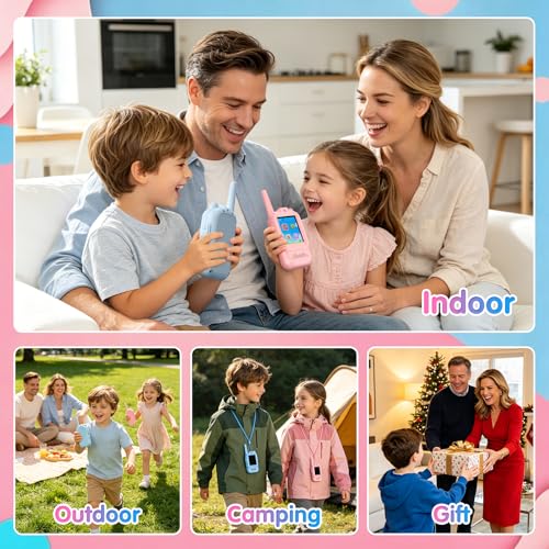 Image of Kids Walkie Talkies with Video Call & Camera, Rechargeable Video Walkie Talkies for Kids, Photo Sharing, Voice Messaging, Music, Outdoor Adventure Toys for Boys Girls Age 3-12 (Blue & Pink Pro)