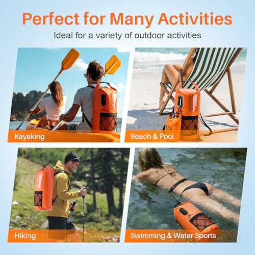Image of Waterproof Dry Bag 500D PVC Roll Top Dry Sack with 3 Carrying Ways, Lightweight Waterproof Bag for Kayaking, Swimming, Boating, Paddle Boarding, Hiking, Beach(Orange, 25L)