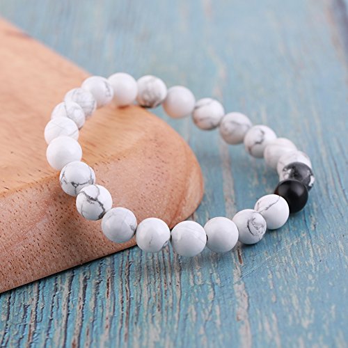 Byson 2 Pcs Couple Distance Relationship Bracelets Black Matte Agate & White Howlite Energy Beads Stone Ying Yang Balance Bracelet Banglet For Lovers Touch Bracelets Long Distance Relationship #TOP4