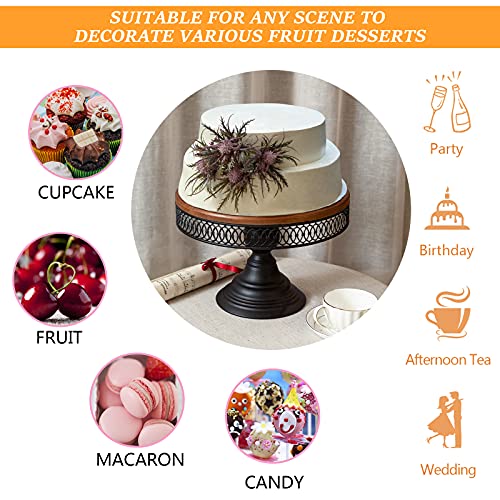 Weharnar Black Cake Stand 12 Inch, Round Rustic Metal Wood Cake Stand And Candy Pastry Cupcake Stand, Pedestal Dessert Stands For Wedding Birthday Party #TOP3