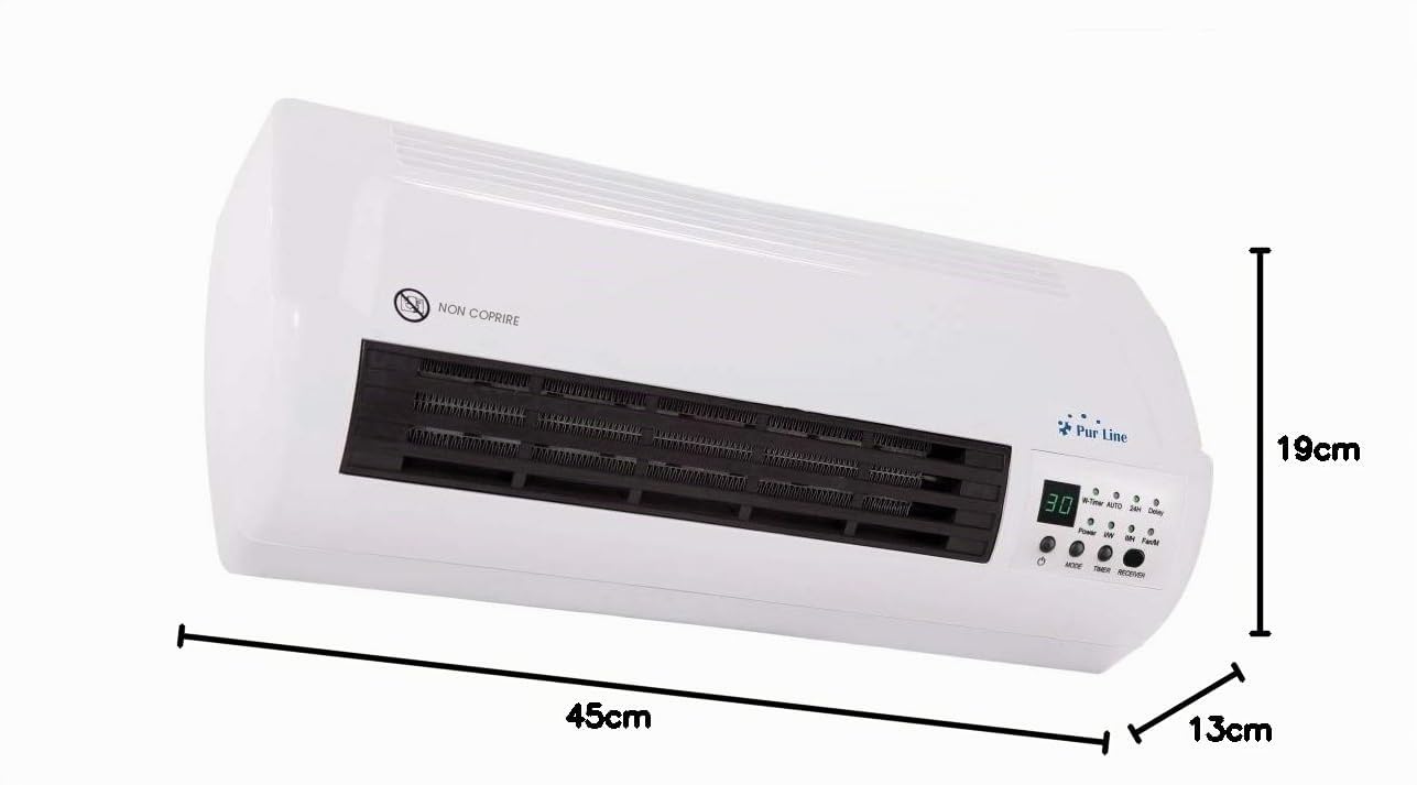 PURLIINE | Riscaldatore ceramico split da parete da 2000 W, telecomando, termostato regolabile e design moderno, colore bianco