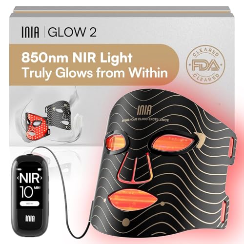 Máscara facial LED INIA: máscara de terapia de luz roja con 4 modos de luz, 850 nm NIR, terapia de LED roja y azul, 220 cuentas, máscara infrarroja recargable Longitud de onda