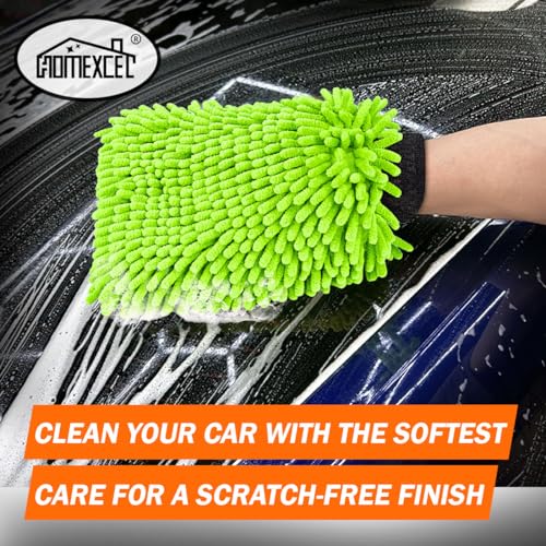 HOMEXCEL Car Wash Mitt, 2PK Chenille Microfiber Wash Mitt, Scratch-Free & Lint-Free, Rich Foam, Highly Absorbent, Double Sided, Perfect for Car Washing and Detailing, 10.2" x 6.7 ", Green - Image 3