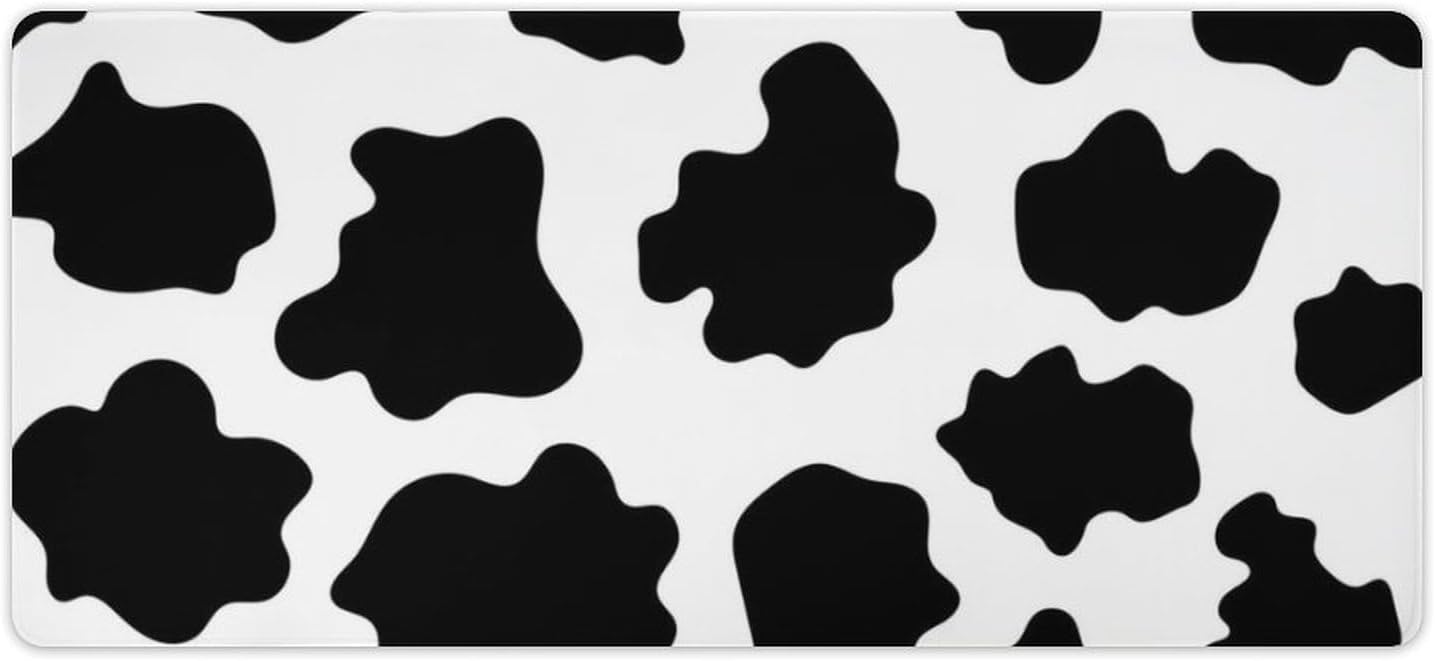 Black White Milk Cow Spots Print Pattern Fashionable Anti Slip Table Mat, Waterproof Mouse Protection Pad 40x90cm