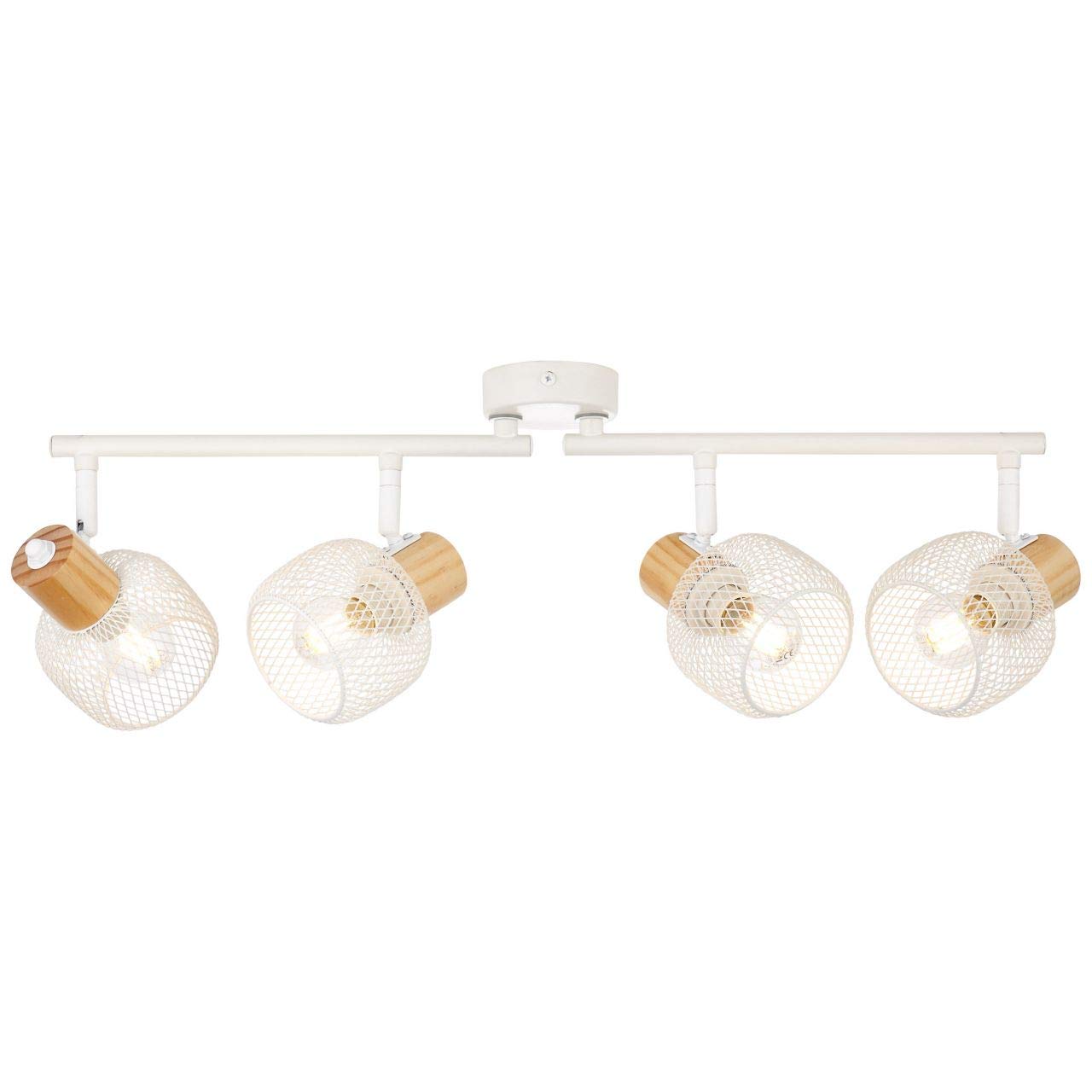 BRILLIANT Lampe Giada Spotrohr 4flg weiß/holz hell | 4x D45, E14, 25W, geeignet für Tropfenlampen nicht enthalten | Köpfe schwenkbar | Für LED-Leuchtmittel geeignet