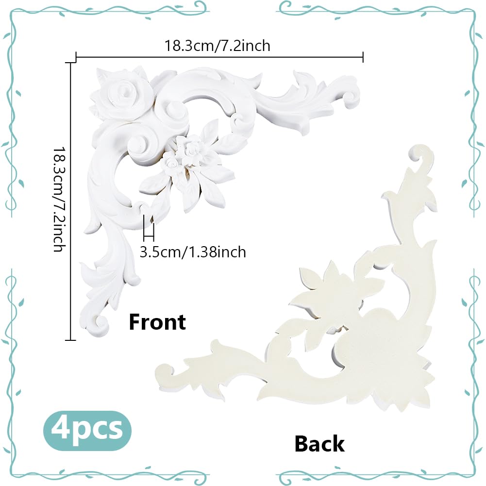 NBEDAS 4 pz Kit Modanatura Angolare per Soffitto, Pannelli Decorativi con Volute 3D Ornate In PU, 18.3x18.3cm Bianchi per Decorazioni Da Parete per Soggiorno Camera Letto Interni Cornici decorative