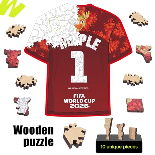 Image of Official FIFA World Cup 2026 Maple T-Shirt Puzzles for Adults, 200 Pieces Football Merchandise Wooden Puzzles, Unique Soccer Gifts for Fans, Collectors Puzzle Sports Souvenirs | Wooden Jigsaw Puzzle