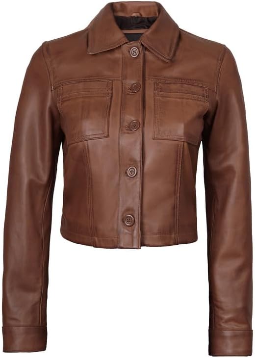 Decrum Cropped Leather Jacket Women – Trendy Short Real Lambskin Womens Leather Jacket - Image 3