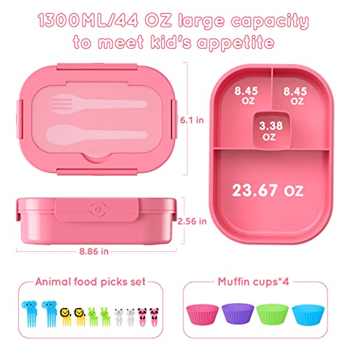 TIME4DEALS Bento Box, 44oz 4 Compartment Lunch Container with Cutlery for Kid/Adult/Toddler, Leak Proof, Microwave/Dishwasher/Refrigerator Safe, BPA Free (Pink) - Image 6