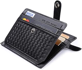 flintronic Credit Card Holder, RFID Blocking Black Leather Wallet with Covered Button (1 Zipper & 1 Invoice compartments, 5 Card Slots & 1 ID Window) Slim Pocket Purse for Men & Women
