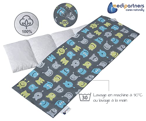 Medi Partners Cuscino Termico noccioli ciliegio 60x20cm 800g 100% Cotone 5 Camere Grande Terapia del freddo Federa sfoderabile (Creature) - 5