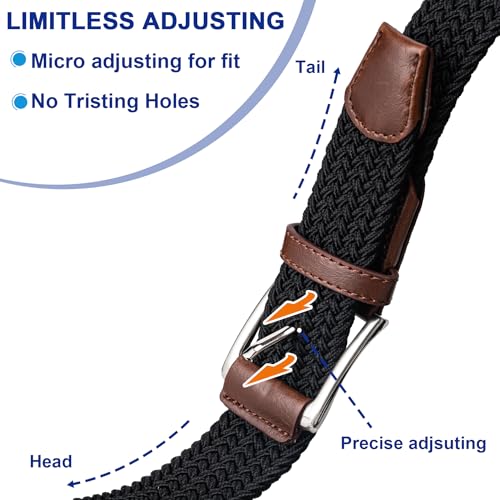 Mens Belt, Canvas Elastic Fabric Woven Stretch Multicolored Braided Belts for Golf Casual Pants Shirts Jeans2