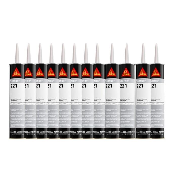 Belgrade Parts & Service, Inc. Sika Sikaflex-221, White, Multi-Purpose sealant/Adhesive, Polyurethane Fast Curing sealant, 10.1 fl. oz Cartridge 12 Pack