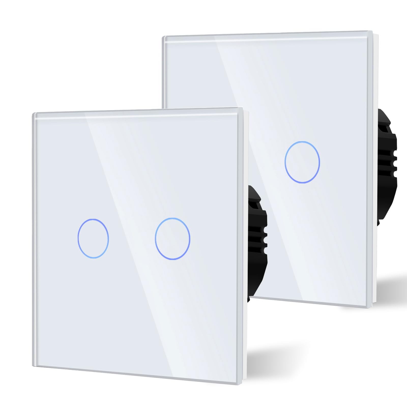 BSEED Touch Light Switch,Standard Touch Sensitive bathroom Switchs,Tempered Glass Panel with LED Backlight, No Neutral Wire Needed,2 Gang 2 Way-2 PACK,White 86mm — image 1