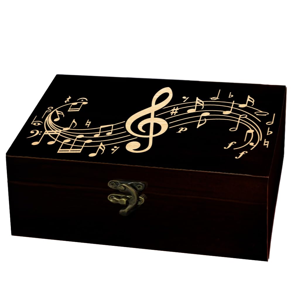 arricraft Music Note Rectangle Divination Wood Storage Box with Lid