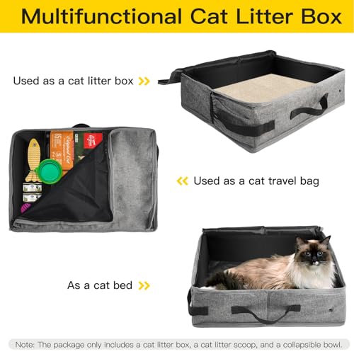 Arenero portátil para gatos con tapa mediano gris miniatura 5