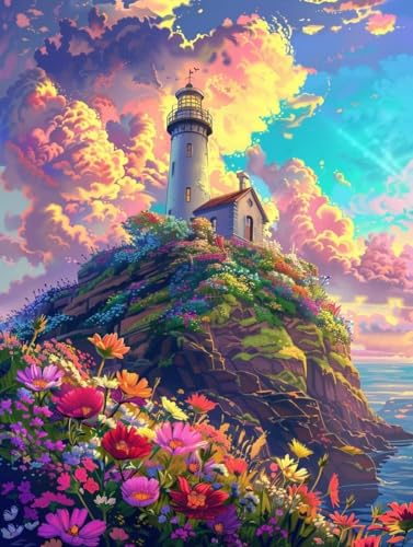 Diamond Art Phare en Cristal 5D avec Accessoires Complets de Broderie