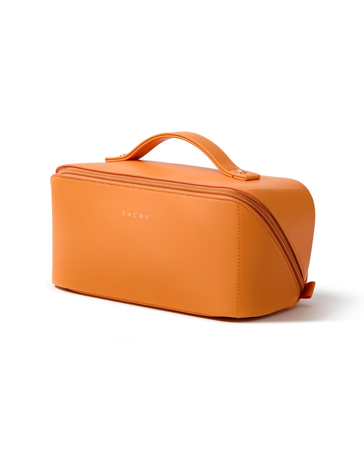 EACHY Travel Makeup Bag for Women, Flat Open Cosmetic Bag, Orange, Medium