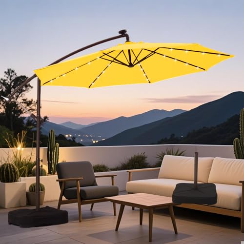 Ayge 10ft Offset Solar LED Cantilever Umbrella – Durable UV-Resistant Outdoor Patio Umbrella with Easy Tilt for Backyard, Pool & Lawn (Base Included