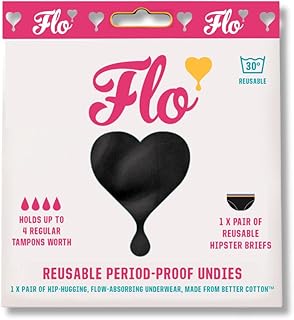 FLO - Reusable Period-Proof Panties, Black Hipster Brief (S-3XL) - Period Underwear for Women - Soft Cotton - Machine Wash
