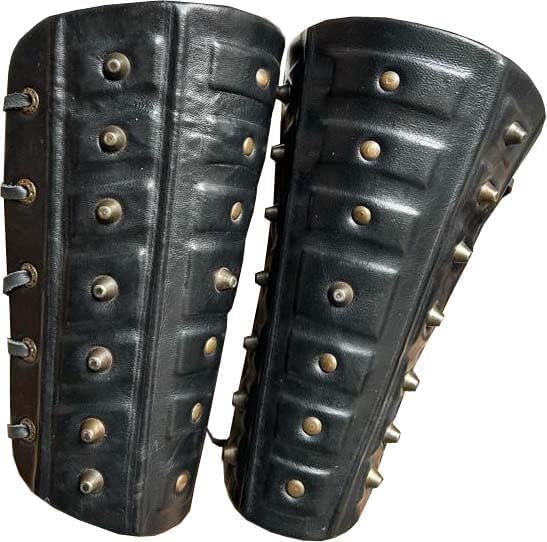 Generic Medieval Fight Club Medival Leather Samurai Leather bracers, LARP or Cosplay Leather and Metal Pair of bracers for Fantasy Cosplay, Accurate Replica-h7, Black