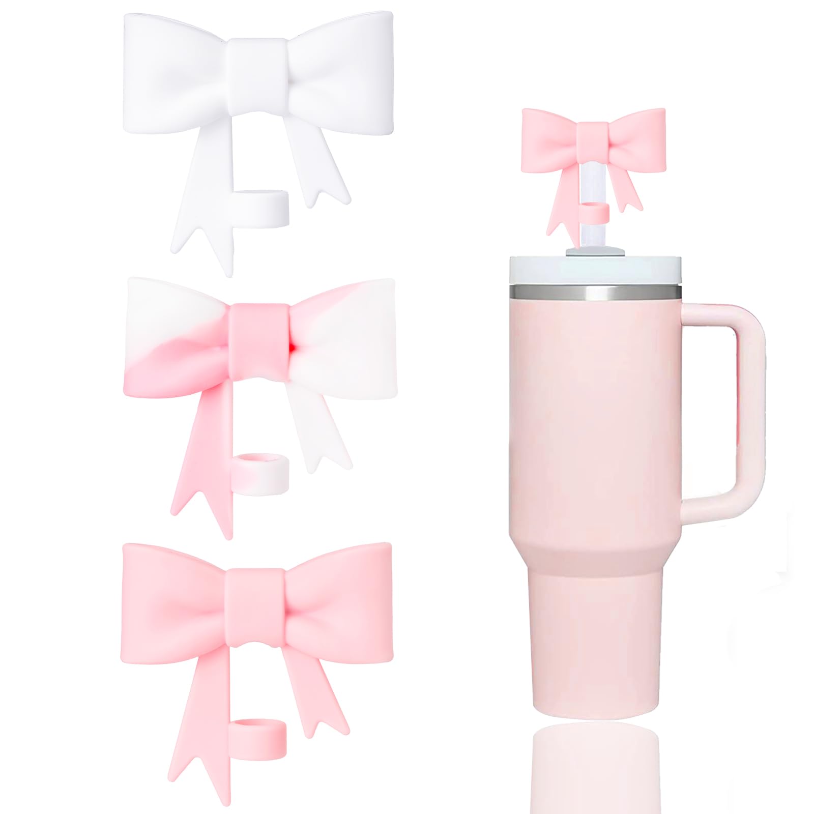 YAYAYOUNG Stanley Cup Accessories Set - 2 Silicone Bow Straw Covers & 2 Silicone Boots For 30oz & 40oz Tumblers