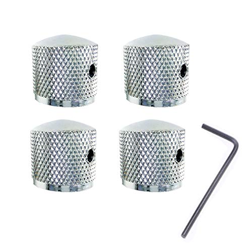 Pack of 4pcs Brass Knob Volume Tone Control Knobs for Electric Guitar Bass Screw Type(Chrome)