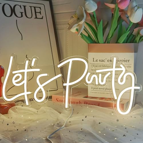 Image of Let's Party Neon Sign, LED Neon Lights for Bedroom Wall Decor, Art Decorative Lights for Bachelorette Party, Engagement Party, Birthday Party, Living Room, Gamer Room Decor Aesthetic (Warm White) | Art Decorative Lights for Bachelorette Party, Engagement Party, Birthday Party, Living Room, Gamer Room Decor Aesthetic