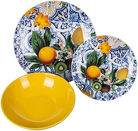 Villa d'Este Home Tivoli Set of 18 Porcelain and Stoneware Plates, 6 Different Table Places, Italian Beauty, 5911286