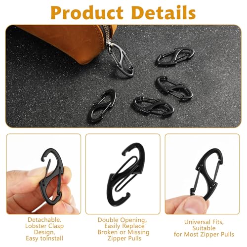 9Pcs Zipper Clip Theft Deterrent, Double Opening Lock Zipper Pull Replacement Clips, Small Carabiner Clips for Bag Luggage Pickpocket Backpack Purse Traveling Camping Suitcase4