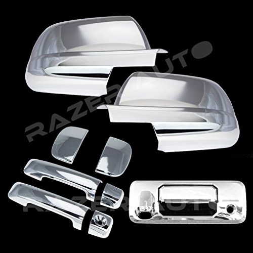 Razer Auto Triple Chrome Plated Mirror Cover, 4 Door Handle Cover, Tailgate Handle with Camera Hole Cover for 14-15 Toyota Tundra Double Cab (Extended Cab)