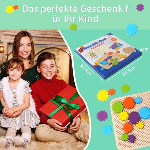 KUKUTrue® Montessori Spielzeug 2 3 4 5, Spiele ab 2 Jahre, Motorikspiel mit Bunten Zahnrädern, Spielzeug ab 3 Jahre, Holz Zahnräder, Zahnrad Puzzle, Geschenk 2–5 Kinder Junge Mädchen