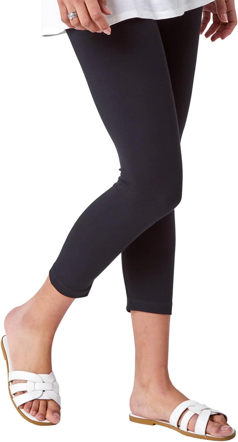 Roman OriginalsCropped Legging for Women UK Ladies Capri Pants Stretch Crop Trouser Yoga Gym Shorts Cotton Elasticated High Waist 3/4 Length Sports Workout Regular Plus Size