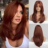 BASHA Auburn Red Honey Red Straight Natural Looking Layered Wigs Wig Hair for Women Lady Girl Middle