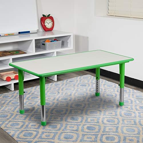 EMMA + OLIVER 23.625x47.25 Green Plastic Height Adjustable Activity Table