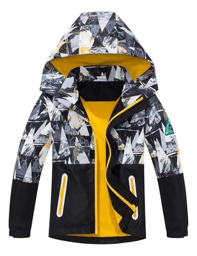 Kids Water Resistant Jacket Fleece Lined Windproof Coat Detachable Hood Outdoor Ski Hiking Outwear