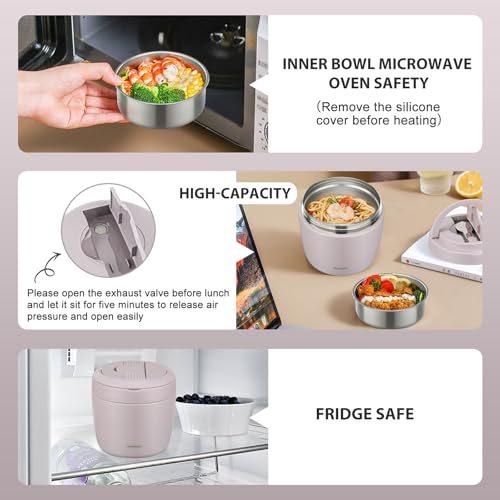 Image of wiwens Thermo Food Jar for Hot Food Adults 32OZ Soup Thermo Lunch Containers Wide Mouth Vacuum Insulated Stainless Steel Leakproof Bento Box with Spoon (Purple)