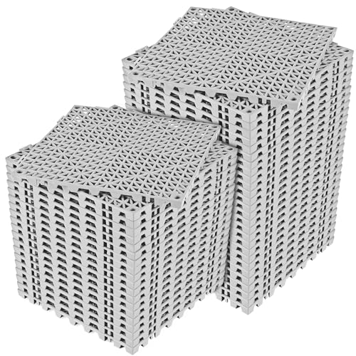 Image of ToLanbbt Modular Interlocking Cushion 48P 11.8 inch x 11.8 inch Interlocking Rubber Floor Drain Holes Non-Slip Splicing Drainage Mats for Deck, Shower, Kitchen, Drain Pool, Sauna Bath, Indoor Outdoor (Grey)