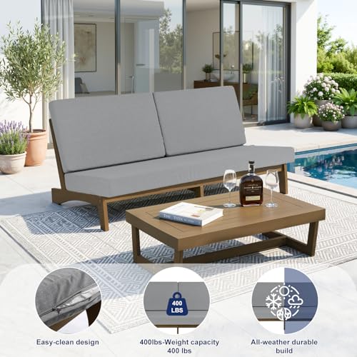 Image of Pia Ricoo 1-Piece Patio Furniture Set, Outdoor Wood Sofa with 4.5-Inch Thick Cushions, All-Weather Conversation Set for Backyard, Deck, Lawn - Gray