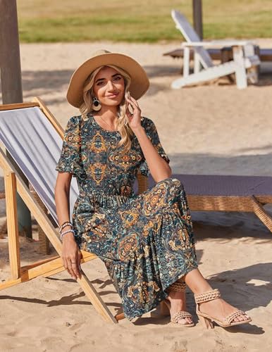 Image of Zeagoo Womens Summer Dresses 2026 Casual Midi Dress Flowy Sundress Ruffle Short Sleeve Tiered Dresses A Line Boho Dress