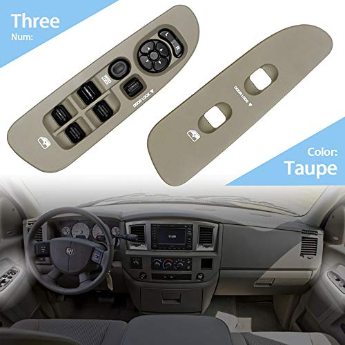 Driver & Passenger Power Window Switch And Bezel 56049805Ab For 2002-2009 Dodge Ram 1500 2500 3500, 2001-2004 Dodge Dakota, 2001-2003 Dodge Durango,2005-2009 Dodge Sprinter 2500 3500 (Taupe) #TOP2
